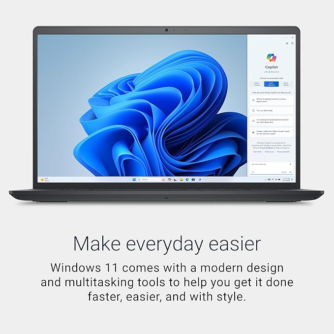 Dell 15 Laptop DC15255-15.6-inch FHD 120Hz Display, AMD Ryzen 5-7520U, 8GB LPDDR5 RAM, 512GB SSD, AMD Radeon 610M Graphics, Windows 11 Home, Onsite Service - Carbon Black