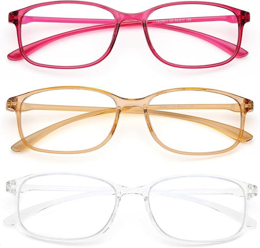 AQWANO Unbreakable Reading Glasses for Women 3 Pack - TR90 Flexible Lightweight Computer Readers (2.25) Blue Light Blocking, Comfortable Clear Frame, Cute & Stylish Designer Eyeglasses