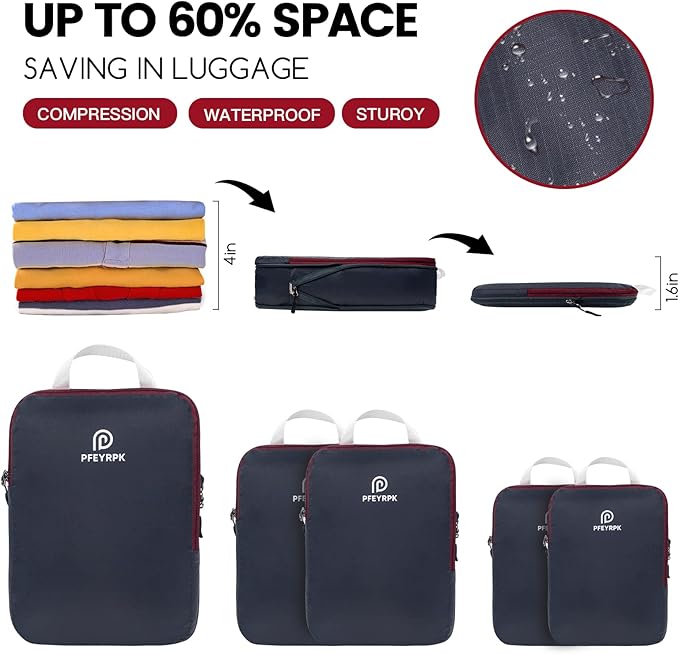 Lightweight Compression Packing Cubes for Suitcases, Compressible Expandable Travel Packing Organizer with Clear Toiletries and Backpack Bag, Travel Essentials for Carry on Luggage 7 Set