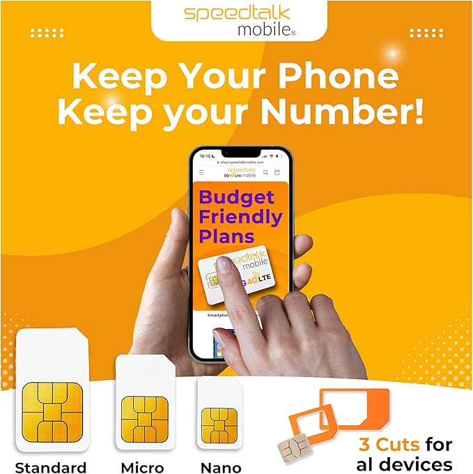 SpeedTalk Mobile SIM Card Kit for Smart Phones & Cellphones | $7.50 Monthly Plan - 250 Texts (SMS) + 250 Minutes (Talk) + 250 MB 5G 4G LTE Data | 3-in-1 Standard Micro Nano size | 30 Days USA Coverage
