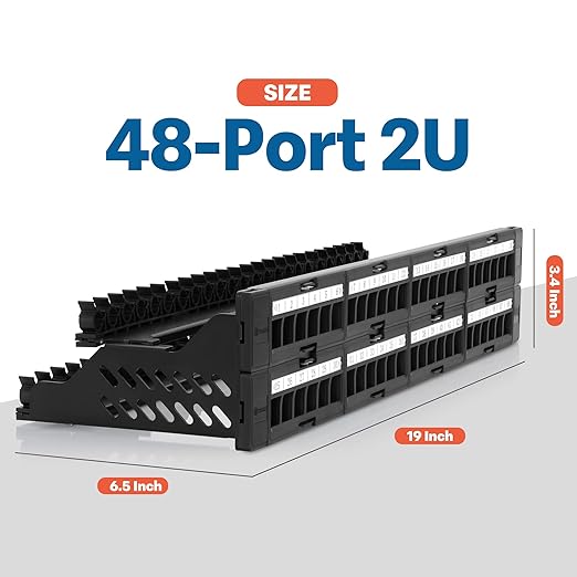 Everest 48 Port Keystone Patch Panel (2-Pack) - Removable 6-Port Panels - Use with Slim Profile Keystones ONLY (Wider Jacks May not fit Side by Side) - 16 Blank Keystone Jack Inserts Included