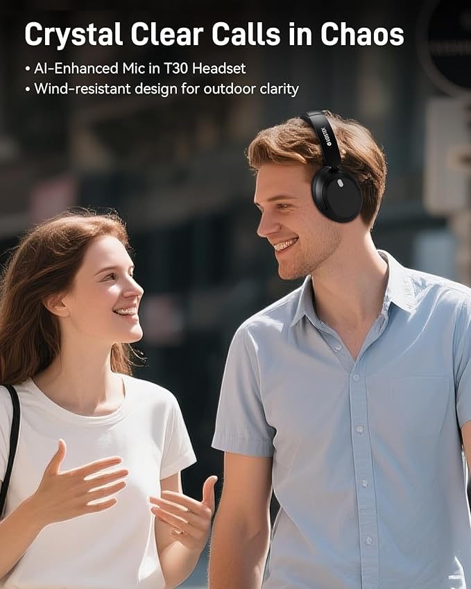 T30s Hybrid Active Noise Cancelling Headphones, Wireless Bluetooth Over Ear Headphones, 50mm Drivers, Deep Bass, HiFi Stereo, 60H Playtime, Lightweight Foldable for Music Lovers Commute Travel Home