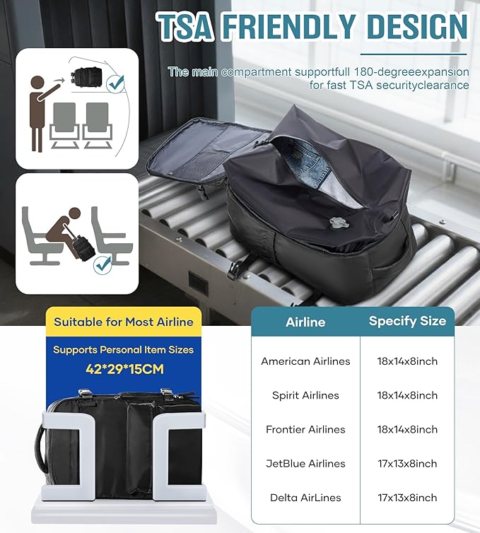 Vacuum Travel Backpack with Pump Women Personal Item Carry on Vacpack Backpacks Flight Approved 18x14x8 inches Men Laptop Waterproof Work Compression bags Casual Daypack Black Vacuum seal backpack