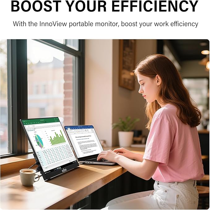 InnoView 16-inch FHD Portable Monitor 180Hz Built-in Speakers and 90°Adjustable Stand,100% sRGB IPS Laptop Screen Extender | 2 x Type-C & HDMI Portable Monitor Plug & Play for Macbook/Switch/PS5/Xbox