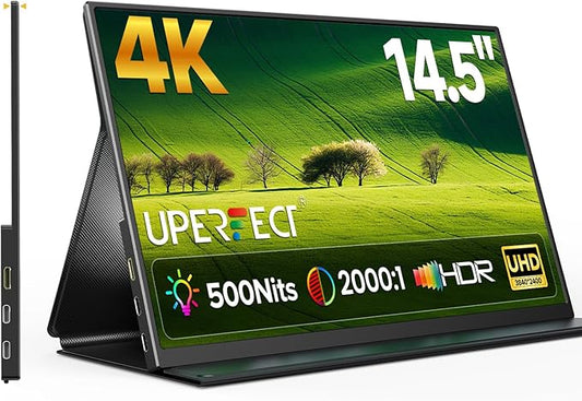 UPERFECT 4K Portable Monitor, 14.5" UHD 3840x2400 Laptop Display with Smart Cover, 16:10 Matte IPS Screen, 100% sRGB, 1.06 Billion Colors, 500 Nits Brightness, Metal Frame for PC/Mac/Phone