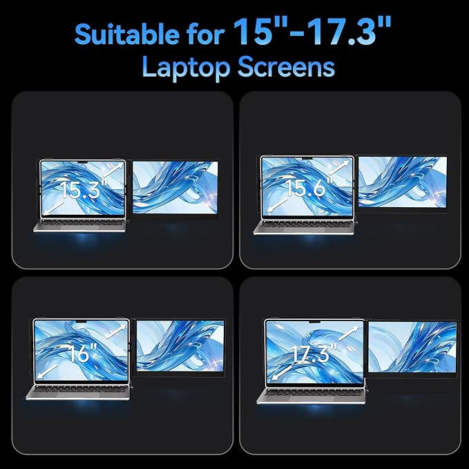 Laptop Screen Extender Monitor, 16:10 IPS 100% sRGB Portable Travel Monitor for Laptop, FHD 1200P External Display Screen, Dual Screen Attachment Plug & Play for Mac Windows