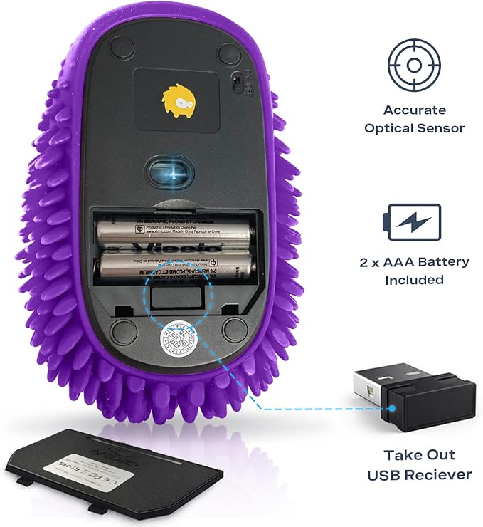 HedgeHog Health Hoglet Wireless Computer Mouse – Cute, Functional, and Tactile Fidget Tool. Combines Stress Relief with Comfort and Style, Perfect for Enhancing Focus and Productivity (Purple)