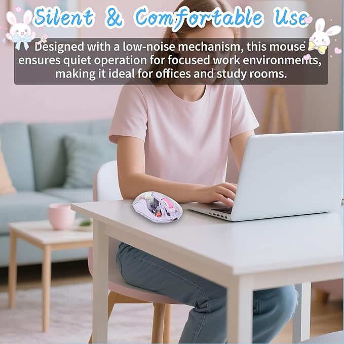 elec Space Cute Wireless USB C Mouse - Bluetooth Triple Mode Rechargeable Cartoon Mouse for Laptops, iPads & MacBook Air/Pro - Silent Operation, Portable Design, Unique Magnetic Character (Purple)