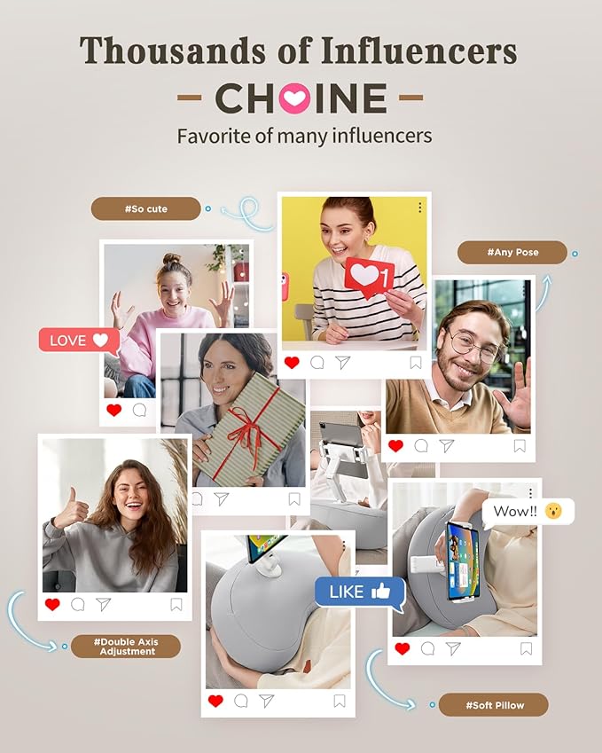 SAIJI Kindle Pillow Stand, iPad Stand Compatible with 4.7”-15.6” Kindle, Phone, iPad, 360° Adjustable Lap Beanbag Tablet Holder for Bed with Flexible Dual Axis Arm and Microbead Cushion (Gray)