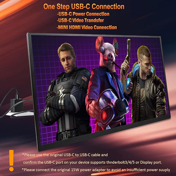 Portable Monitor, 1080P FHD 100Hz IPS Screen, 125% sRGB HDMI USB-C External Monitor for Laptop PC, Travel Second Display with Kickstand Case (18.5)