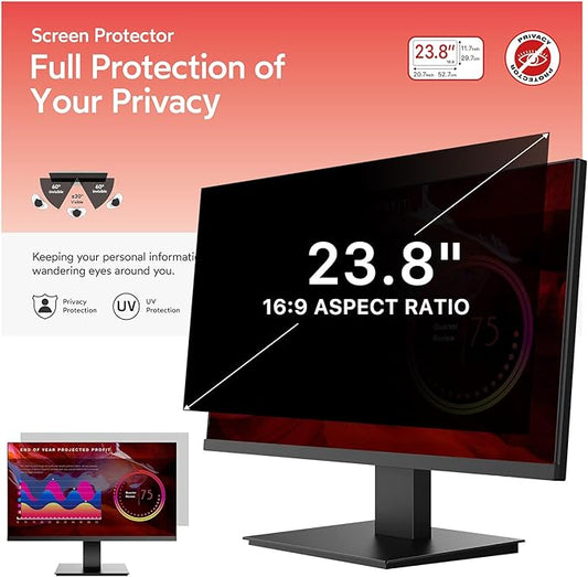 BERSEM 23.8 inch Removable Computer Privacy Screen Filter for 16:9 Ratio Monitor, Anti-Spy, Anti-Glare, Anti-Scratch, UV-Blocking
