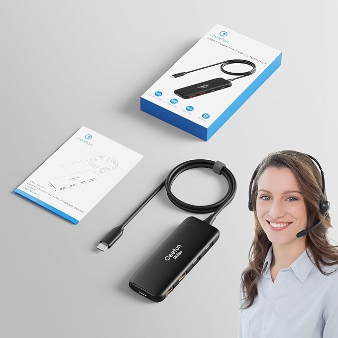 Qeefun USB C Hub 10Gbps, USB 3.2 Hub with 2 USB-C and 2 USB-A Ports, USB 3.2 Gen 2 Splitter with 100W Power Charging Port, USB Port Extender for iPhone, MacBook Air/Pro, Laptops, iPad Pro and More