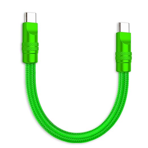 chubbycable Cute Chubby 240W Short USB C Cable Power Bank Fast Charging Cable Nylon Braided Charger Cord Compatible with iPhone 17-15 Series iPad, Green+Green, Type-C to Type-C, 0.32FT