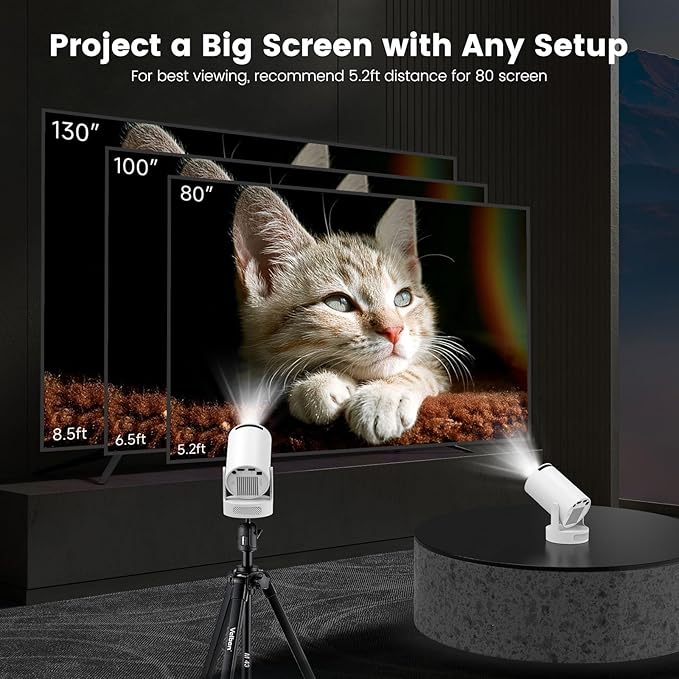 Mini Projector,Support 4K with Bluetooth 5.4 WIFI6, 5watt Sound Base Speaker,160 ANSI, Android 11,210° Rotation, Auto Keystone Correction Video Projector HY300 ULTRA