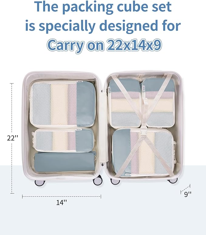 Narwey 6 Set Compression Packing Cubes for Travel Kids Women Carry on, Packing Organizers Bag for Backpack Luggage Suitcase Duffle Bags