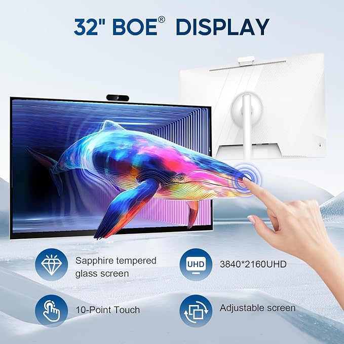 32 Inch 4K Smart Portable TV, Qualcomm Snapdragon 665 CPU, Built-in 20000mAh Battery with 10H Life Time, 8+128GB, Android OS, Rolling Touch Screen Monitor on Wheels, Air Remote Mouse, with 5MP Webcam