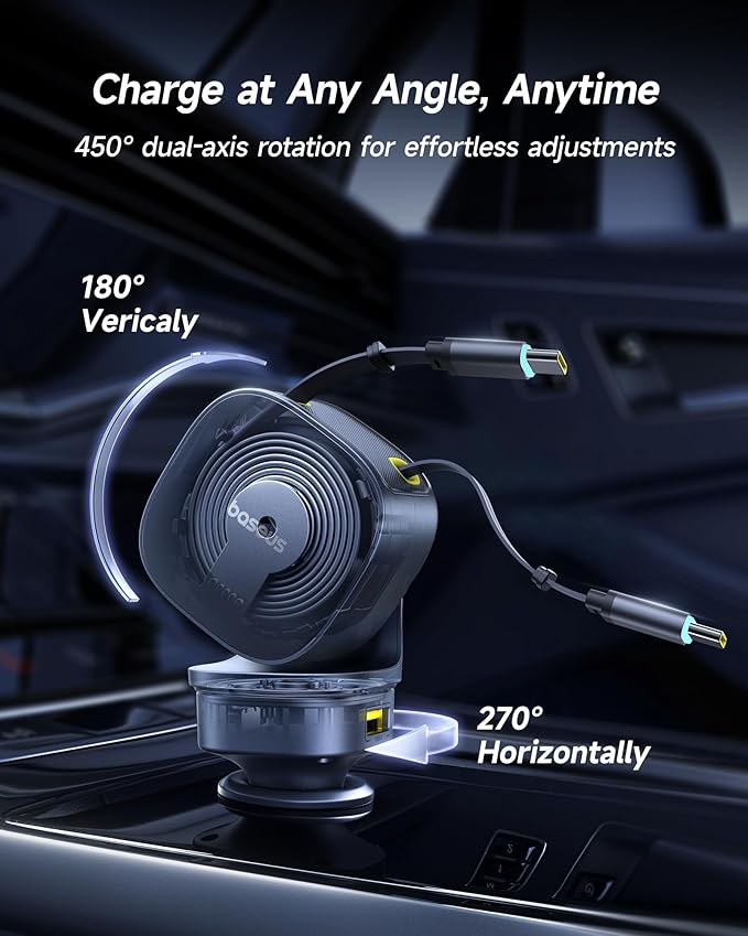 Baseus 240W Retractable Car Charger USB C Fast Charging, VR2 Max 4 in 1 Fast Car Charger with Dual Retractable USB C Cable for iPhone 17 16 15 Pro Max, Samsung Galaxy S25 Ultra, Android, iPad, MacBook