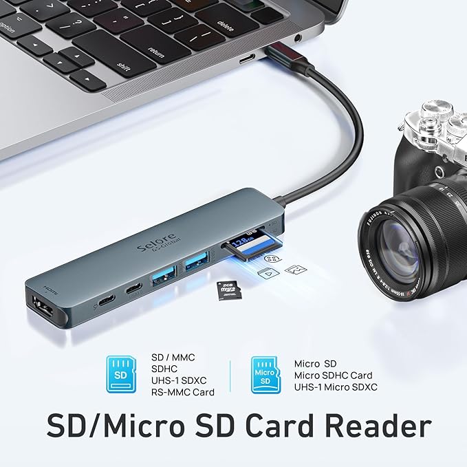 USB C Hub HDMI Adapter for MacBook Pro/Air, 7 in 1 USBC Dongle with HDMI, SD/TF Card Reader, USB C Data Port,100W PD, and 2 USB 3.0 Compatible for MacBook Pro/Air, Dell XPS, Lenovo Thinkpad.