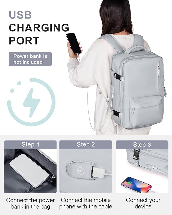 Carry On Backpack for Women, Airline Approved Personal Item Large Travel Backpack Flight Approved, Waterproof Laptop Bag Business Work Gym Backpacks Men Grey Mochila De Viaje