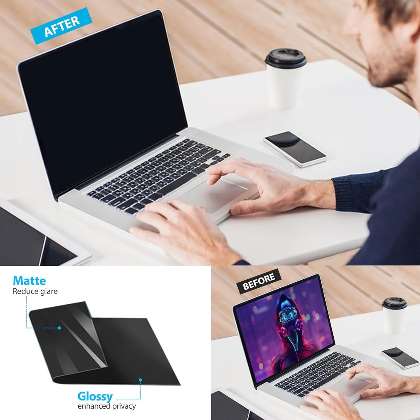 Magnetic Laptop Privacy Screen Filter 15.6 inch for 16:9 Widescreen Computer Monitor, Removable Anti Blue Light Privacy Shield, Anti-Glare Protector