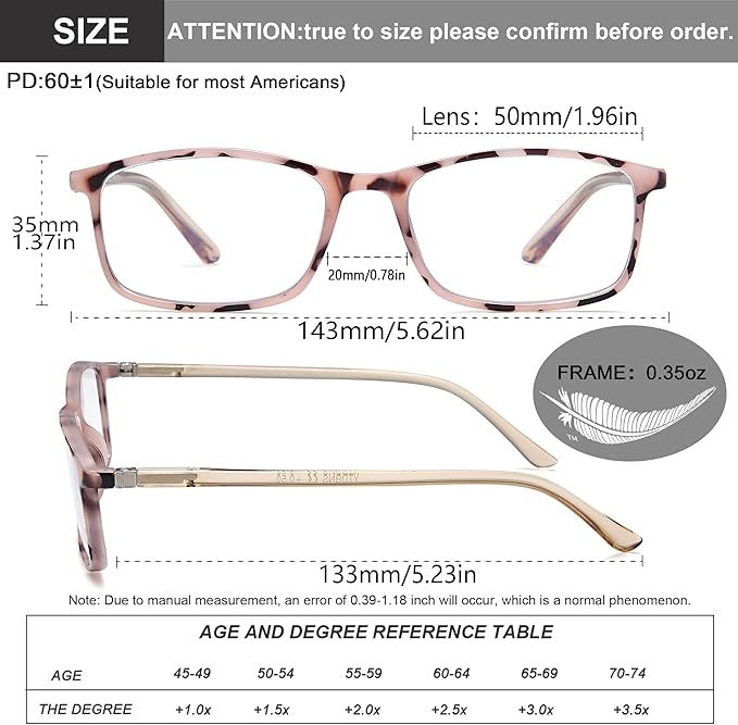 Professional Reading Glasses for Men/Women, Blue Light Blocking Computer Readers with Spring Hinges for Glare and UV Protection