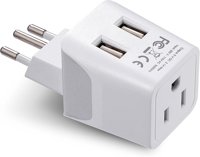 Ceptics Brazil Travel Adapter Plug With Dual USB - USA Input - Type N - Ultra Compact - Perfect for Cell Phones, Laptop, Camera Chargers, iWatch and More (CTU-11C)