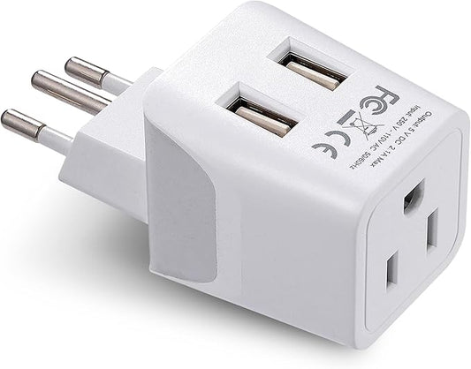 Ceptics Brazil Travel Adapter Plug With Dual USB - USA Input - Type N - Ultra Compact - Perfect for Cell Phones, Laptop, Camera Chargers, iWatch and More (CTU-11C)