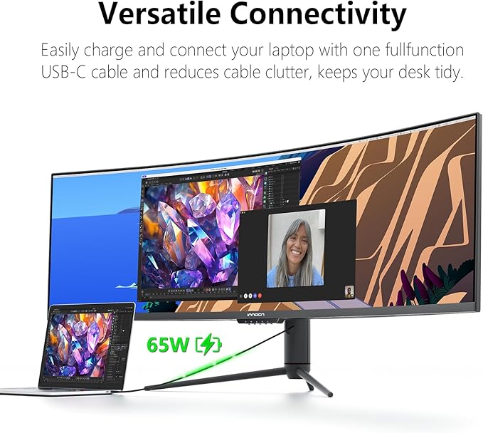 INNOCN 49" Ultrawide Monitor Curved Gaming 5K2K 5120 x 1440P 240Hz Monitor, R1800, 99% sRGB, HDR400, USB Type C, DisplayPort, HDMI, Built-in Speakers, Height/Tilt Adjustable - 49C1S