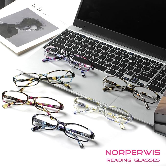NORPERWIS 6 Pack Ladies Reading Glasses for Women Blue Light Blocking Spring Hinge Fashion Eyeglasses Readers for Women (6 Pack Mix Color-9, 2.25)