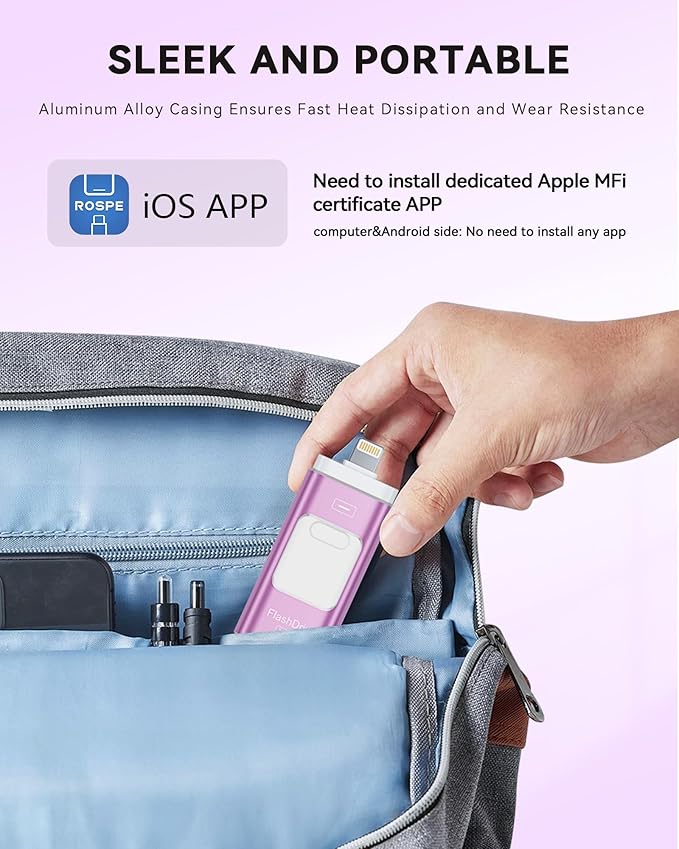 Apple MFi Certified 256GB Flash Drive for iPhone Thumb Drive Photo Stick, USB Memory Stick iPhone Flash Drive for Photos Videos, High Speed Jump Drive Compatible for iPhone/iPad/Android/PC (Purple)