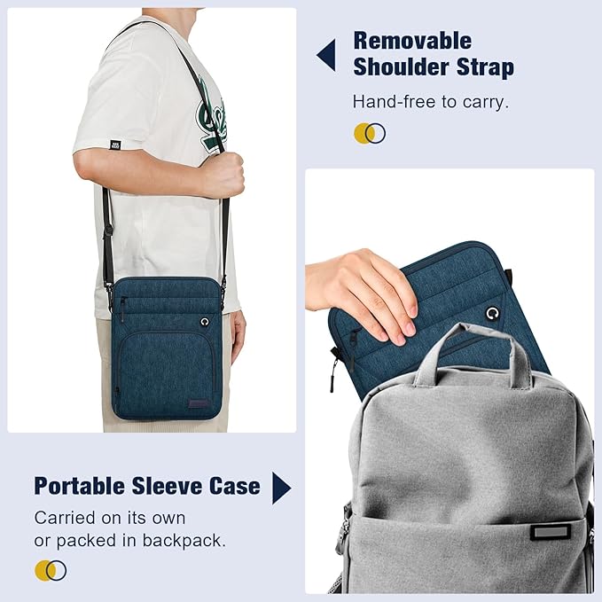 MoKo 9-11 Inch Tablet Sleeve Bag, Fits iPad Air/Pro 11 inch, iPad 10th Gen 10.9, Tab S9 11, Multifunctional Bag with Shoulder and Headphone Port, Indigo