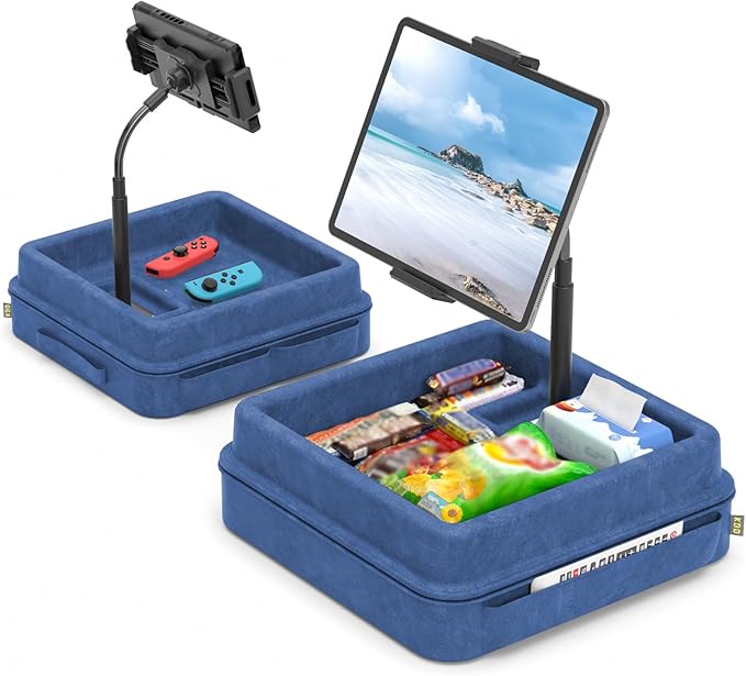 KDD Tablet Pillow Holder - 360°Adjustable iPad Pillow Stand for Lap, Bed and Desk - Gooseneck Tablet Soft Pad Dock with Storage Tray and Pocket Compatible with iPad Pro 12.9, Air Mini, Phone,(Blue)