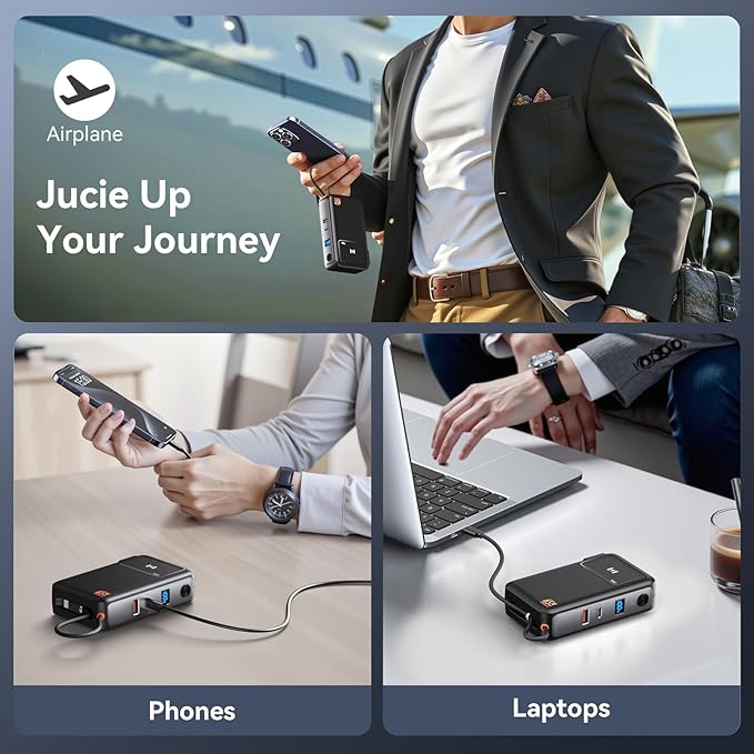 Fast Charging Portable Charger Power Bank 10,000mAh PD35W USB-C Battery Pack with 65W GaN Wall Charger, Built in USB C Cable for iPhone 16/1514/13 Series, Laptop, Samsung, Pixel, MacBook, Dell