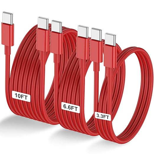 3-Pack Red [3.3FT+6.6FT+10FT] 60W USB C to USB C Cable, Type C Fast Charging Cable for iPhone Air 17 16e 16 15 Pro Plus Pro Max，for Galaxy S25, for iPad Pro/Air/mini, for MacBook Pro/Air and More