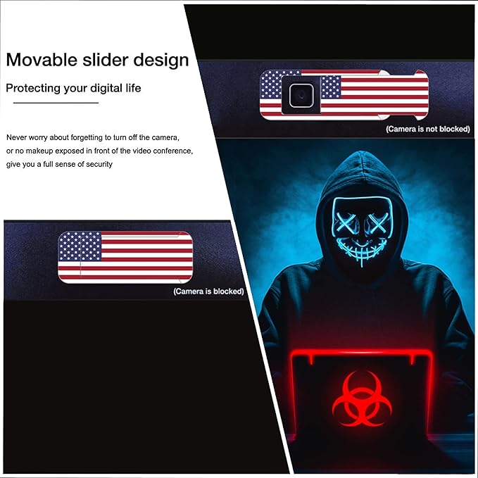 Webcam Cover, Laptop Camera Cover Slide, Ultra-Thin, US Flag Pattern Design, Web Camera Cover fits Laptop, Desktop, PC, Macboook Pro, iMac, Computer, Protect Your Privacy & Security