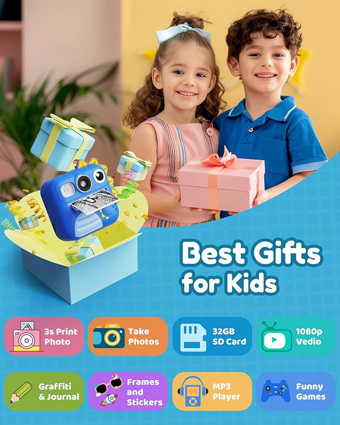 KOKODI Kids Camera Instant Print, Toddler Cameras Christmas Birthday Gifts for Boys Age 3-12, Digital Video Instant Printer Camera for Kids, Toys for Ages 5-7 Boys (Blue)