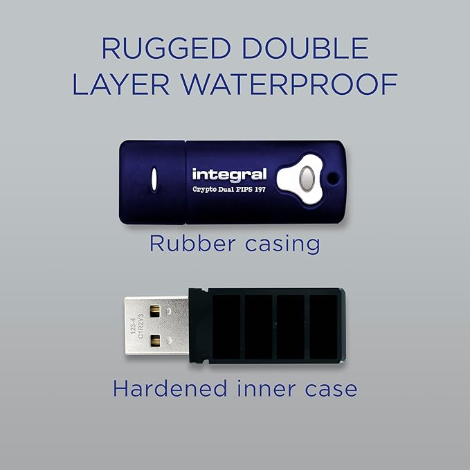 Integral 4GB Crypto-197 256-Bit Hardware Encrypted 3.0 Secure Dual Password Flash Memory Drive - Certified to FIPS 197, Brute-Force Password Attack Protection & Rugged Double-Layer Waterproof Design