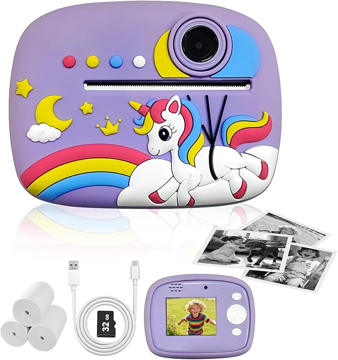 Kids Instant Digital Cameras for Boys and Girls, 1080P Video Digital Kids Camera That Print Photos with 32G Card,Portable Toddlers Camera Christmas Birthday Gifts Toys for Age 3-16 Years Old