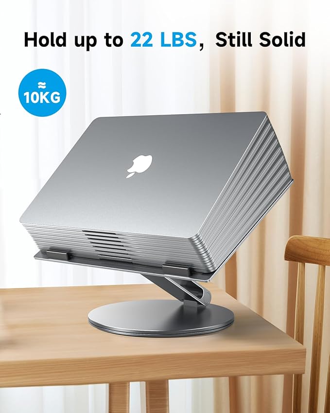 Adjustable Laptop Stand for Desk, 360° Rotating Aluminum Computer Stand with Cooling Vents, Ergonomic & Foldable Notebook Riser, Compatible with MacBook Pro Air, Dell XPS, HP 10-16″ - Gray