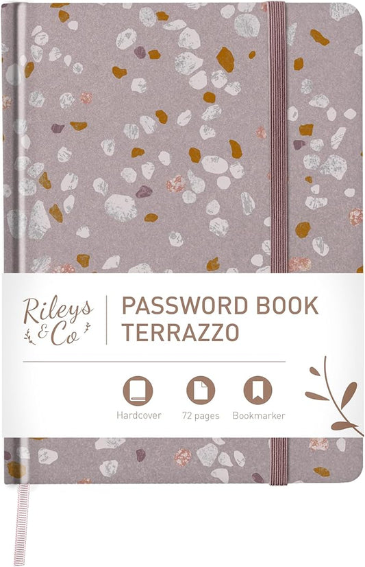Rileys & Co. Terrazzo Elegance Password Book | Alphabetical Tabs, Password Organizer, Secure Internet & Website Login Keeper, Username Storage | Stylish and Durable (Pink, 8 x 6 Inches)