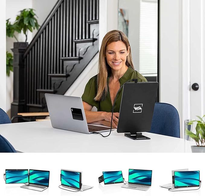SideTrak Swivel 14" Attachable Portable Monitor Extender, FHD TFT Laptop Dual Screen with Kickstand + Unique Swivel Hinge, Compatible with Mac, PC, Chrome, Powered by USB or Mini HDMI Port (With Case)