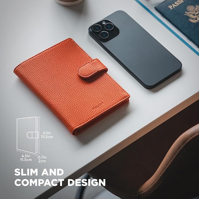 VULKIT Leather Passport Travel Wallet for 2 Passports Slim Double Passport Holder RFID Blocking with ID Window for Women or Men
