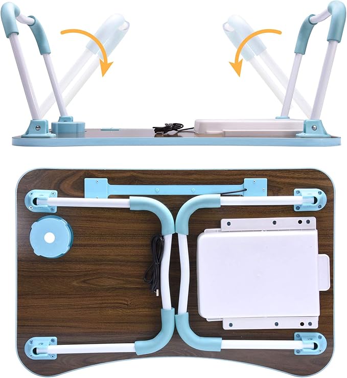 Slendor Lap Desk with Tablet Slot, Foldable Laptop Table with Storage Drawer for Bed，Portable Bed Desk for Laptop, Computer Tray with Cup Holder Notebook Stand Reading Holder for Couch Floor, Blue