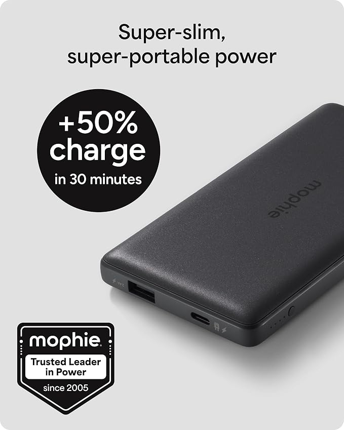 Mophie Powerstation Slim 10,000mAh Power Bank | Thin Everyday Power | 15W, Multi-Device