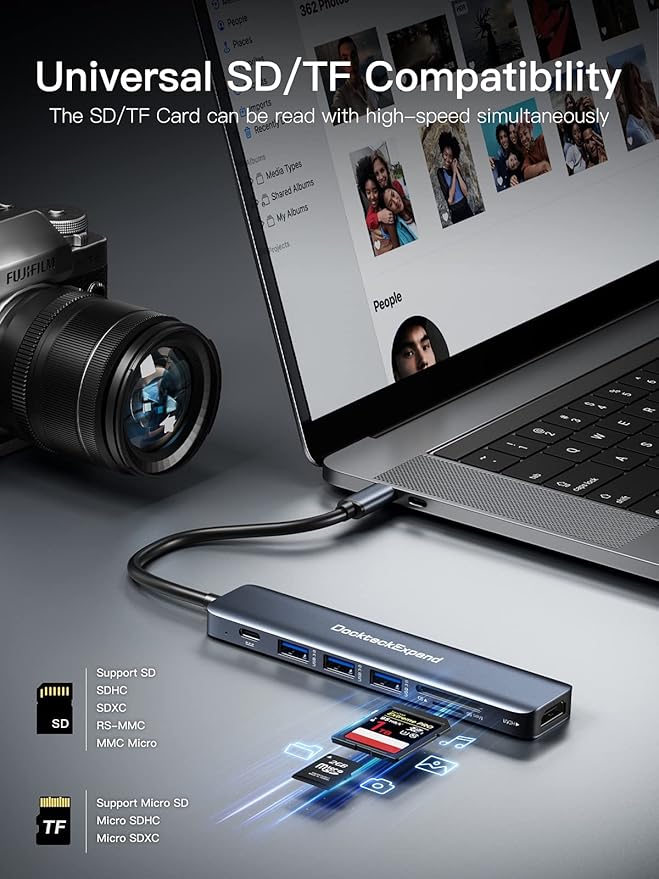 USB C Hub, DockteckExpand 7 in 1 USB-C Multiport Adapter with 4K HDMI, 100W Power Delivery, 3 USB 3.0 Ports, SD/TF Card Reader, for MacBook Pro/Air, iMac, iPad Pro, Surface Pro 7/8, XPS, HP and More