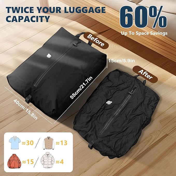 Dobaly 33L Professional Vacuum Bags for Travel with Wireless Vacuum Pump, IP67 Reusable Vacuum Compression Bags for Suitcases and Backpack Space Saver Vacuum Bags Lightweight&Durable (1PC+Pump)