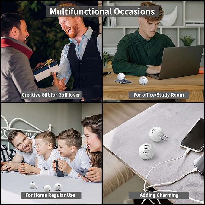 20W Dual Port Creative Golf Ball Charger Block， GaN III Power Adapter Fast Wall Charger with UL Certified, Fast Charging for iPhone 16/16 Pro/16 Pro Max/16 Plus/15/14/13/12, Galaxy, iPad, AirPods