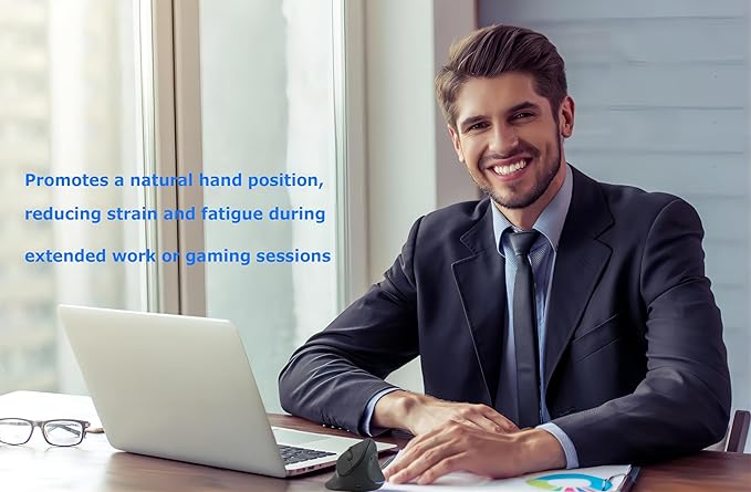 Wireless Mouse Ergonomic Vertical Mouse for Large Hands Rechargeable Big Quiet Silent Ergo Blue LED Light 3600DPI Carpal Tunnel Comfortable Cordless Mice for PC Laptop Computer Macbook Office Gift