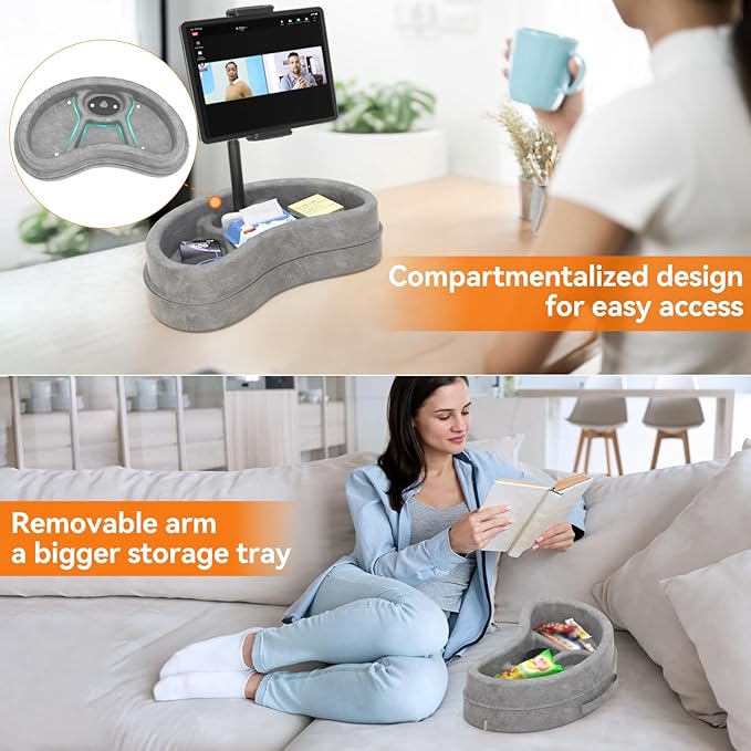 KDD Tablet Pillow Stand with Storage Tray - Adjustable iPad Holder for Lap, Bed and Desk - 360° Rotating Gooseneck Phone Stand Compatible with iPad Pro 12.9, 10.5, 9.7, Air Mini, Phone, E-Reader