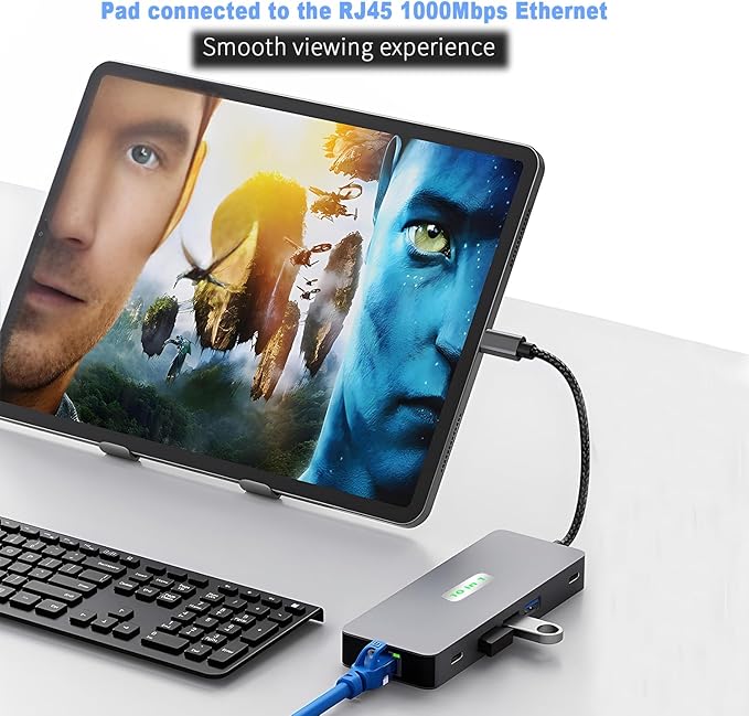 USB C to Dual Monitor DockingStation, USB C to Dual HDMI(4K@60Hz) Multiport Adapter, Thunderbolt 3 Hub (10 in 1 2HDMI 4K60Hz+ RJ45)